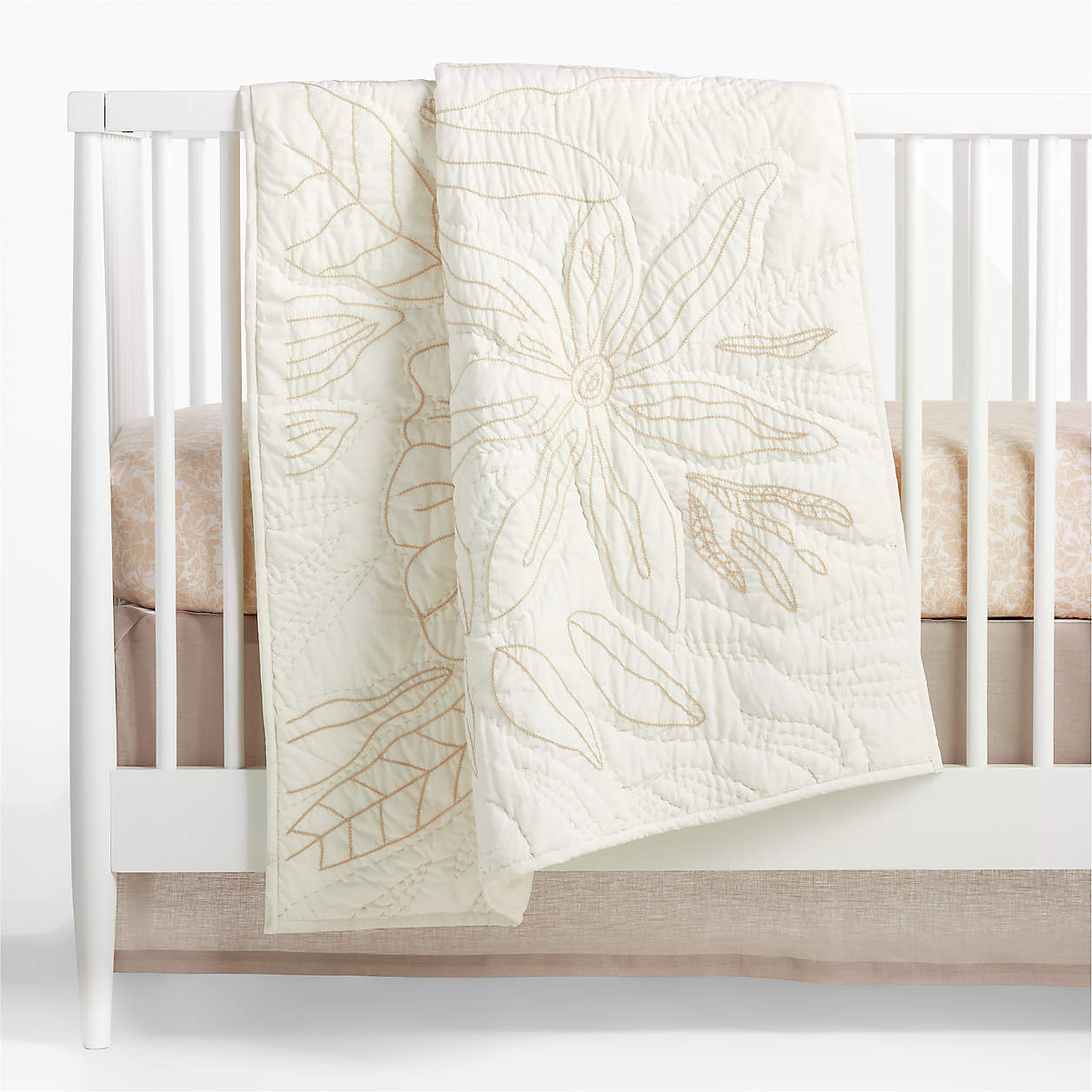 Modern Ellsworth Organic White Floral Baby Crib Quilt + Reviews Crate