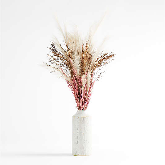 Dried Chorao and Pampas Grass Arrangement in Ema White Floor Vase