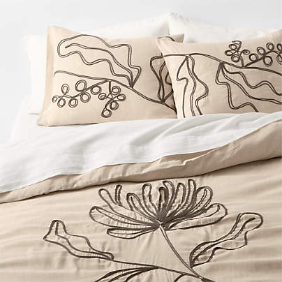 Embroidered Australian Botanical Organic Cotton Linen King Duvet Cover