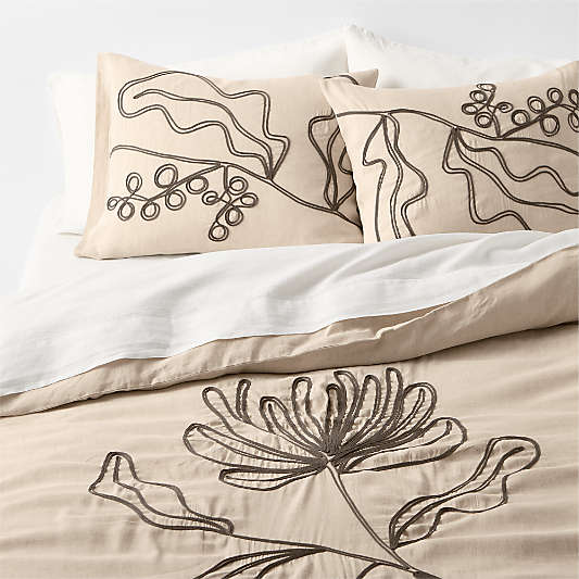 Embroidered Australian Botanical Organic Cotton Linen King Bed Pillow Sham