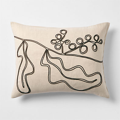 View Embroidered Australian Botanical Organic Cotton Linen Standard Bed Pillow Sham details