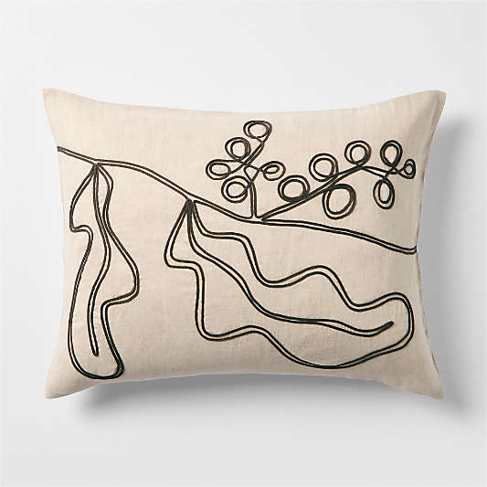 Embroidered Australian Botanical Organic Cotton Linen Bed Pillow Sham