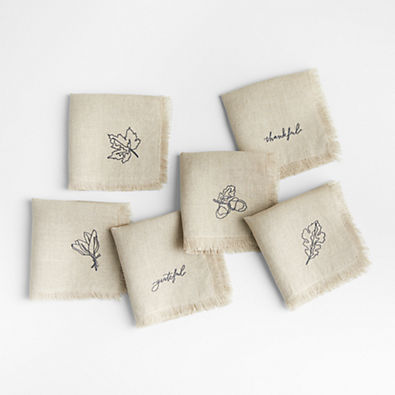 View Embroidered Thanksgiving Cocktail Napkins, Set of 6 details