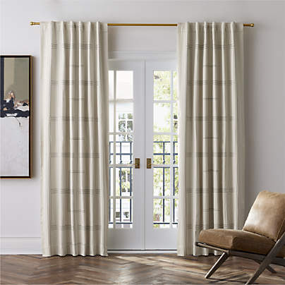 Embroidered Craftsman Ivory/Midnight Navy Organic Cotton Sateen Blackout Window Curtain Panel 52"x120"