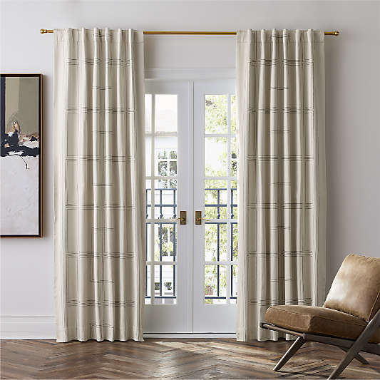 Embroidered Craftsman Ivory/Midnight Navy Organic Cotton Sateen Blackout Window Curtain Panel 52"x120"