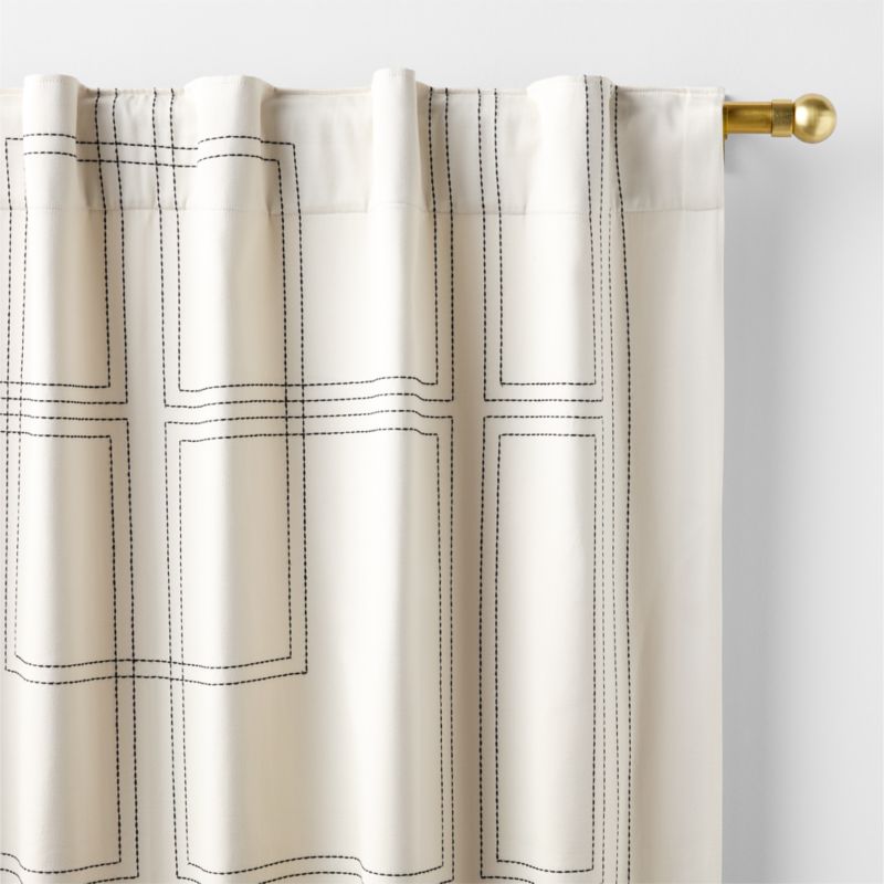 Embroidered Craftsman Ivory/Midnight Navy Organic Cotton Sateen Window Curtain Panel 52"x84" - image 2 of 6