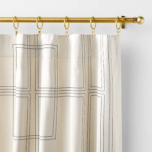 Embroidered Craftsman Ivory/Midnight Navy Organic Cotton Sateen Blackout Window Curtain Panel 52"x120"