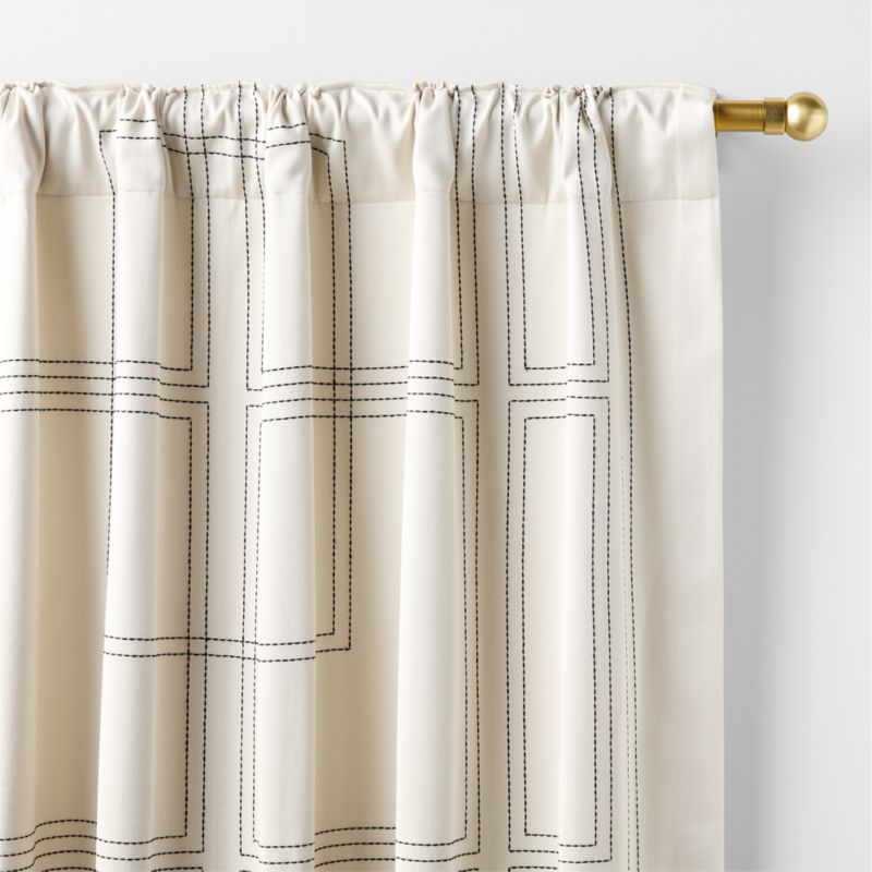 Embroidered Craftsman Ivory/Midnight Navy Organic Cotton Sateen Window Curtain Panel 52"x84" - image 3 of 6