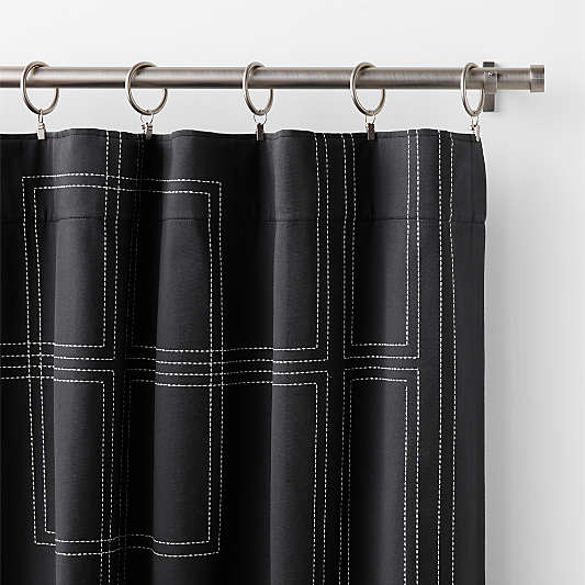 Embroidered Craftsman Midnight Navy/Crisp White Organic Cotton Sateen Window Curtain Panel