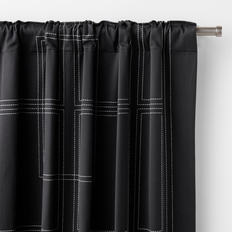 Embroidered Craftsman Midnight Navy/Crisp White Organic Cotton Sateen Window Curtain Panel 52"x84" - image 3 of 7