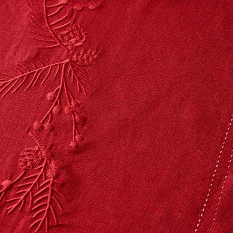 Red Embroidered Pinecone 120" EUROPEAN FLAX ™-Certified Linen Table Runner - image 1 of 2