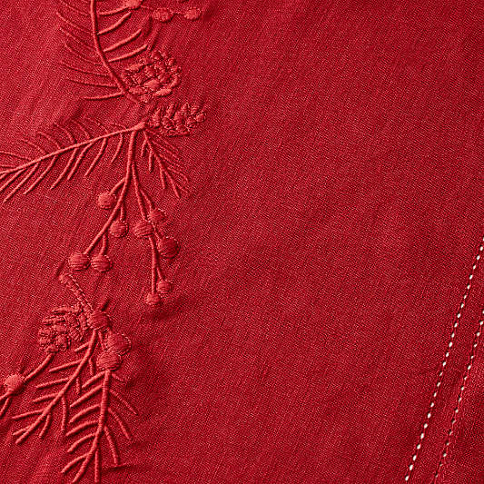 Red Embroidered Pinecone 120" EUROPEAN FLAX ™-Certified Linen Table Runner