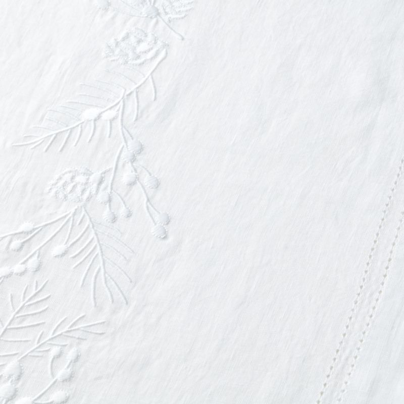 White Embroidered Pinecone 120" EUROPEAN FLAX ™-Certified Linen Table Runner - image 1 of 2