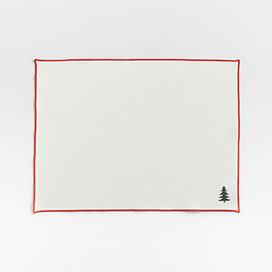 View Mercer Merrow-Stitch Red Embroidered Organic Cotton Placemat details