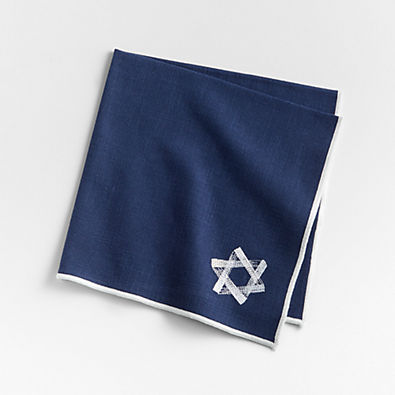 View Mercer Embroidered Star Navy Blue Organic Cotton Napkin details