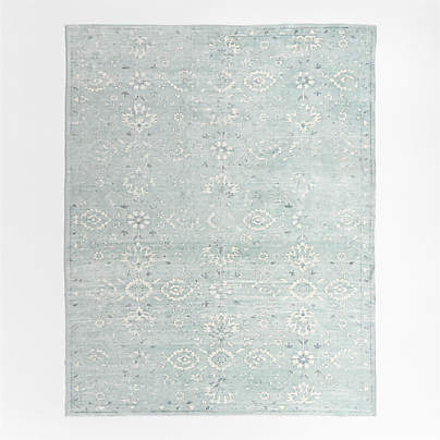 Ember Blue Floral Washable Area Rug 4'x6'