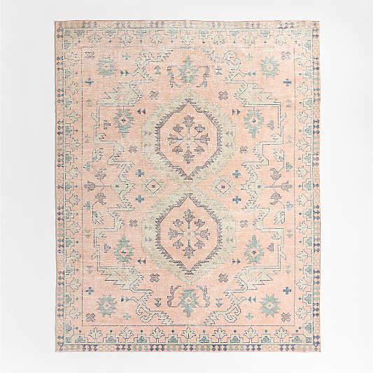 Ember Pink Floral Washable Area Rug 6'x9'