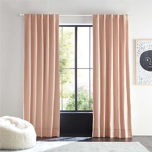 Elegant Pink Embroidered Stitch Organic Cotton Blackout Curtain Panel