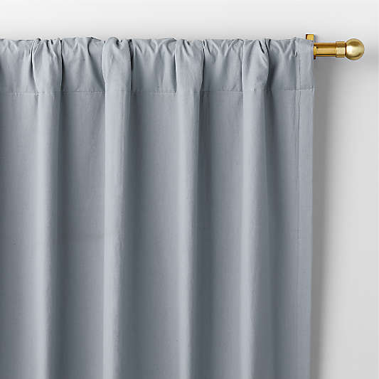 Mist Blue Embroidered Stitch Organic Cotton Blackout Curtain Panel 44"x84"