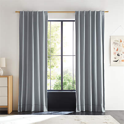 Mist Blue Embroidered Stitch Organic Cotton Blackout Curtain Panel 44"x63"