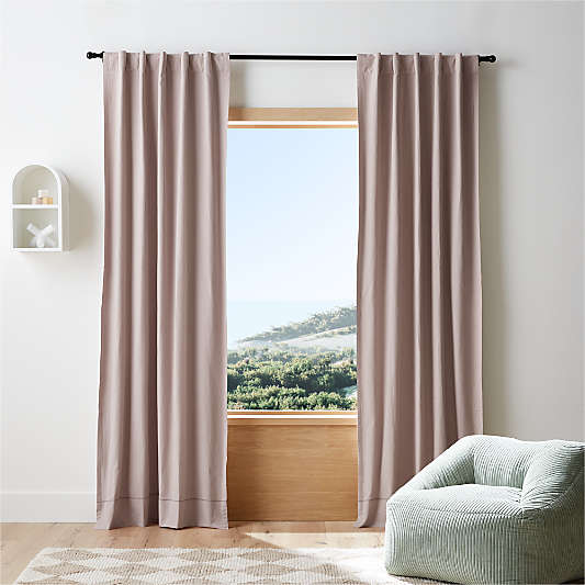 Rosy Lilac Embroidered Stitch Organic Cotton Blackout Curtain Panel 44"x63"