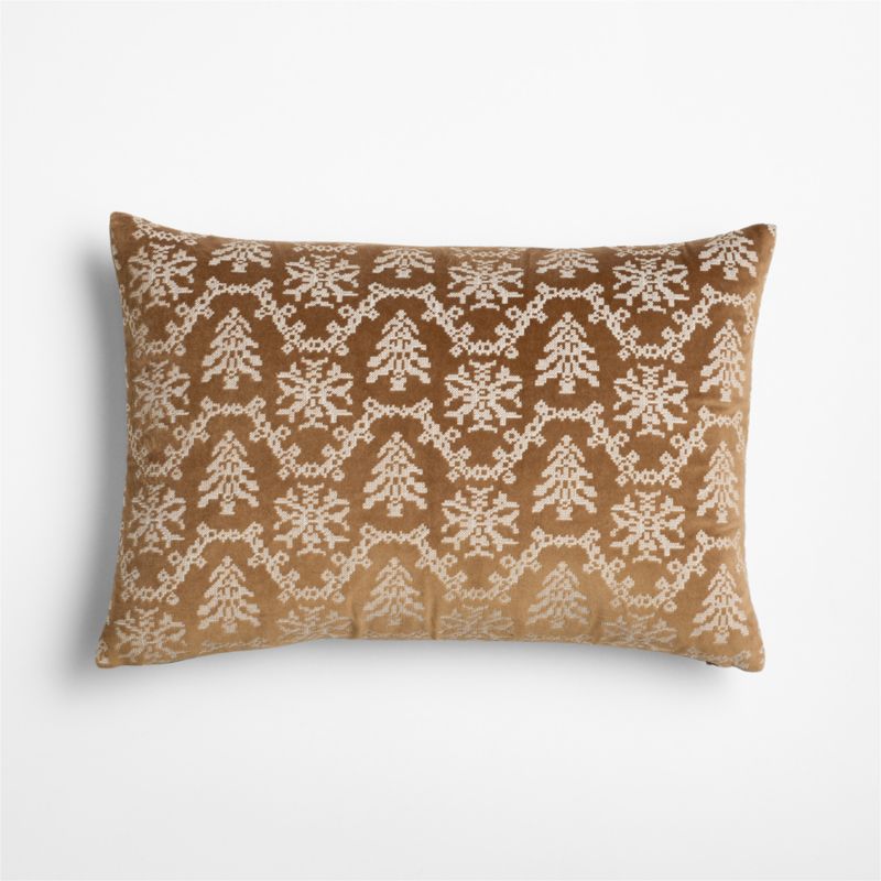 Embroidered Garland Velvet 22"x15" Camel Tan Throw Pillow Cover - image 2 of 5