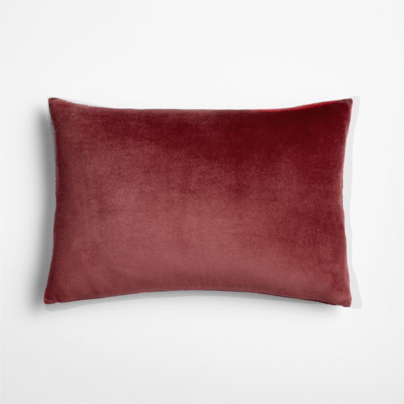 Embroidered Garland Velvet 22"x15" Garnet Red Throw Pillow with Feather Insert - image 2 of 5