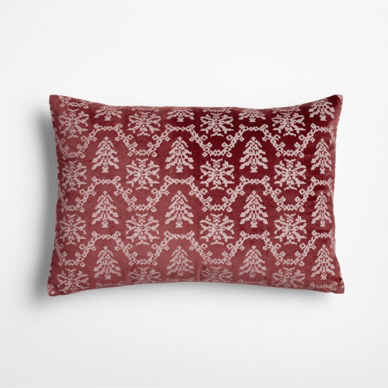 Embroidered Garland Velvet 22"x15" Garnet Red Throw Pillow with Feather Insert - image 3 of 5