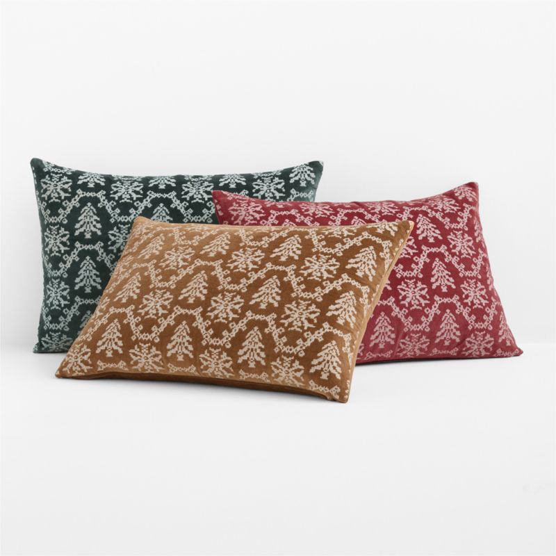 Embroidered Garland Velvet 22"x15" Camel Tan Throw Pillow Cover - image 4 of 5