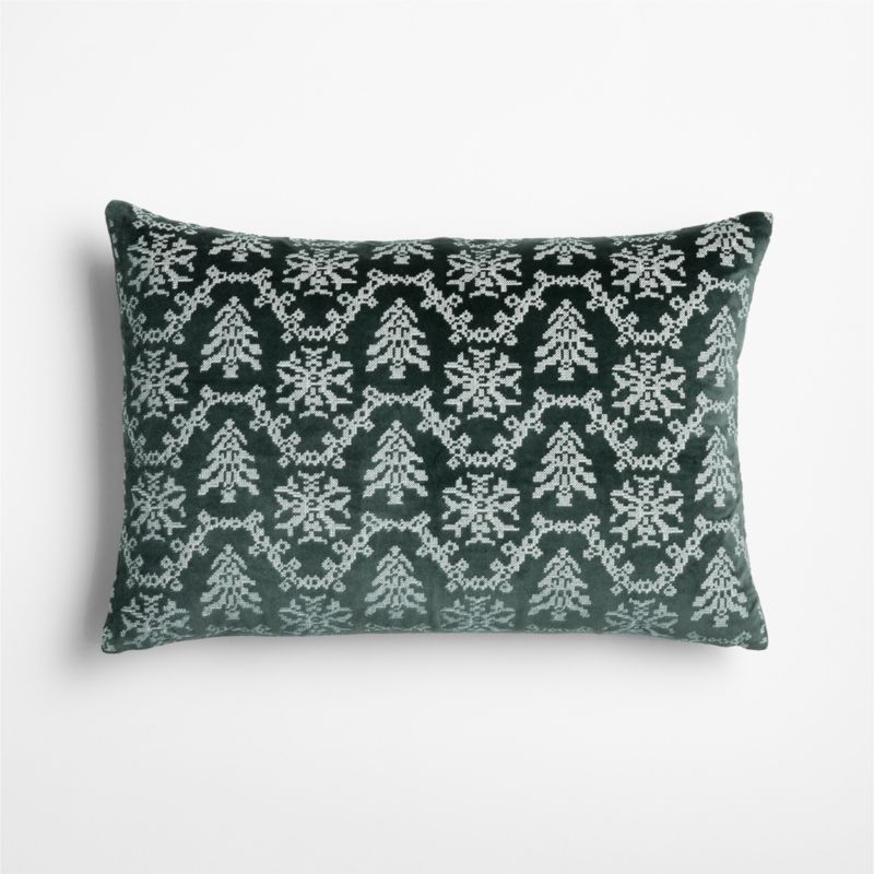 Embroidered Garland Velvet 22"x15" Spruce Green Throw Pillow with Down-Alternative Insert - image 2 of 5