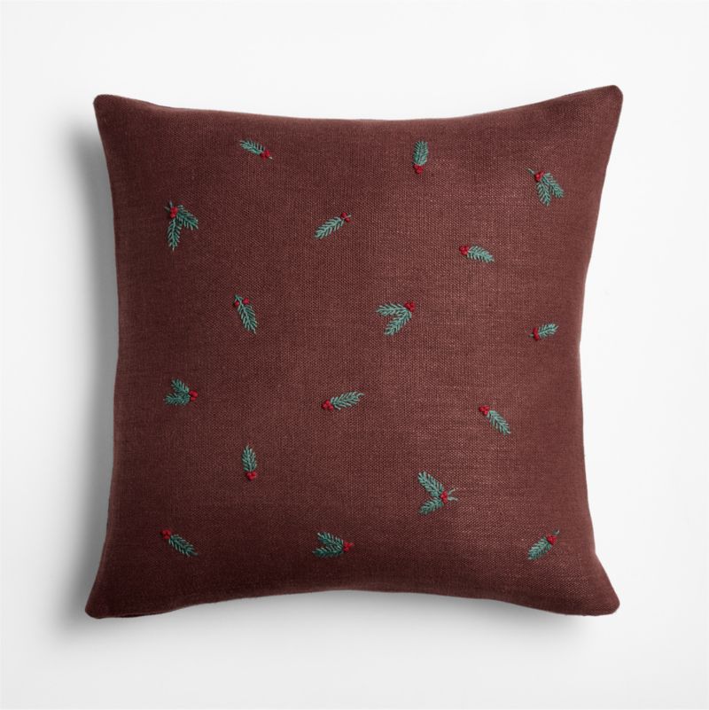 Embroidered Holly Linen 20"x20" Throw Pillow Cover - image 2 of 6