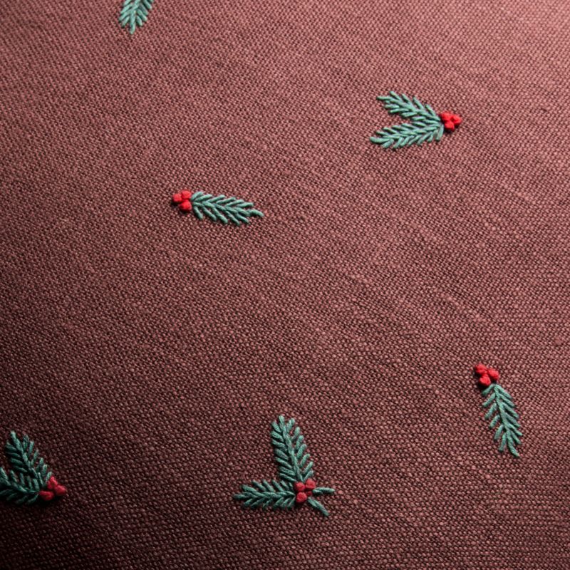 Embroidered Holly Linen 20"x20" Throw Pillow Cover - image 1 of 6