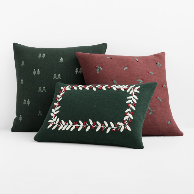 Embroidered Trees Linen 20"x20" Spruce Green Throw Pillow Cover - image 4 of 5