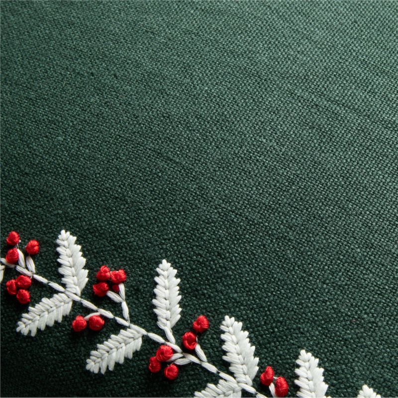 Embroidered Holly Leaves Linen 22"x15" Spruce Green Throw Pillow Cover - image 1 of 5