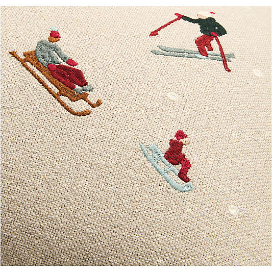 Embroidered Skiers Linen 22"x15" Throw Pillow