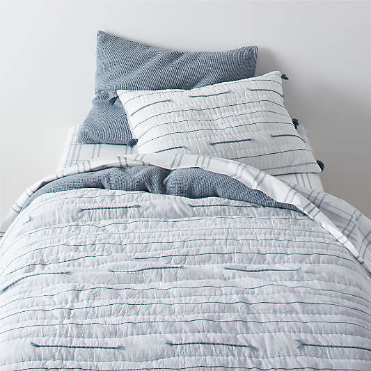 Stax Mist Blue Yarn-Dyed Organic Cotton Kids Queen Sheet Set