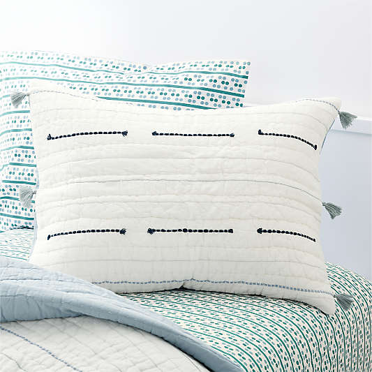 Kids Embroidered Voile Textured Stripe Blue Pillow Sham