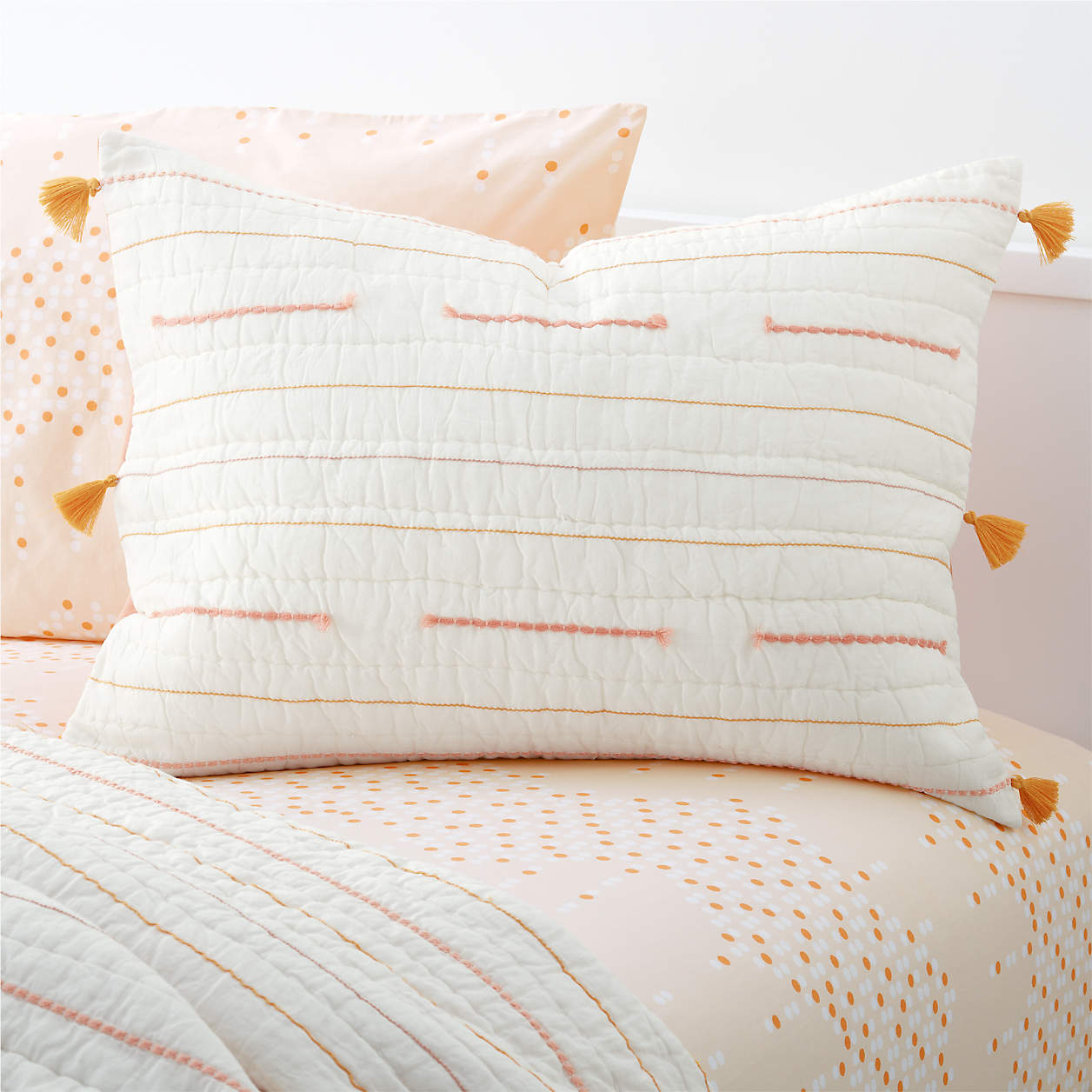 Modern Peach Embroidered Texture Stripe Voile Kids Quilt | Crate & Kids ...