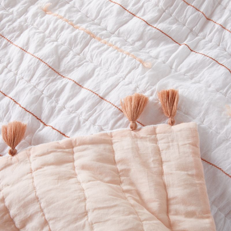 Elegant Pink Embroidered Texture Stripe Voile Kids Twin Quilt