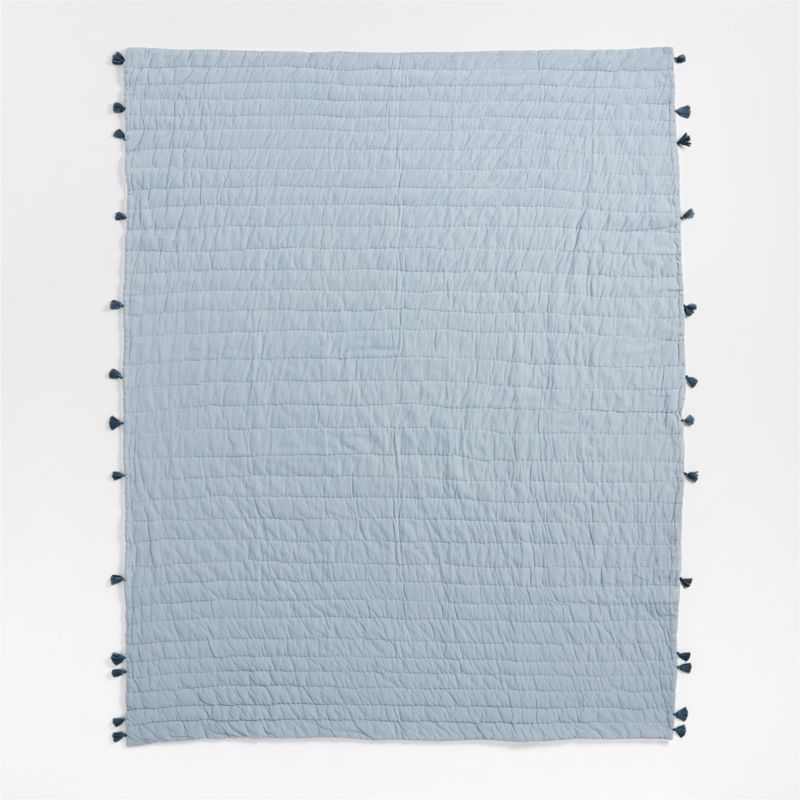 Mist Blue Embroidered Texture Stripe Voile Kids Twin Quilt - image 7 of 12