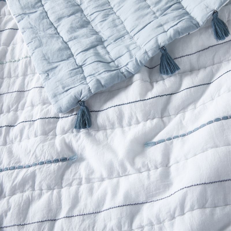 Mist Blue Embroidered Texture Stripe Voile Kids Twin Quilt - image 8 of 12