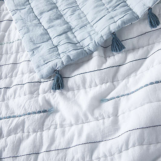 Mist Blue Embroidered Texture Stripe Voile Kids Full/Queen Quilt