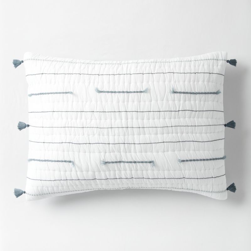 Mist Blue Embroidered Texture Stripe Voile Kids Pillow Sham