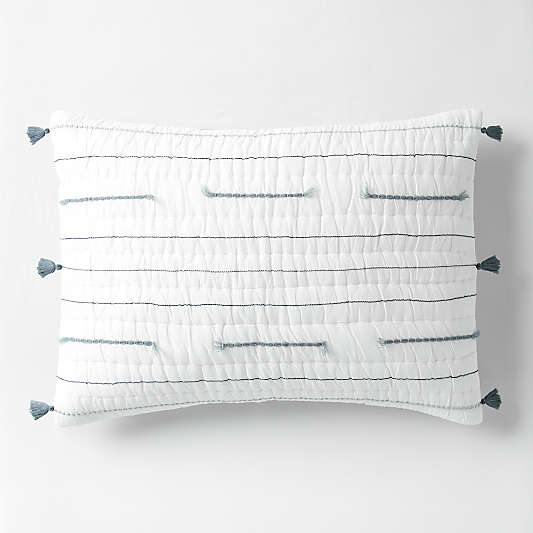 Mist Blue Embroidered Texture Stripe Voile Kids Pillow Sham