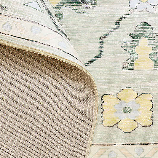 Emery Green Floral Washable Kids Area Rug