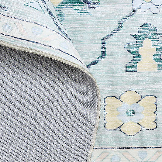 Emery Green Floral Washable Kids Area Rug