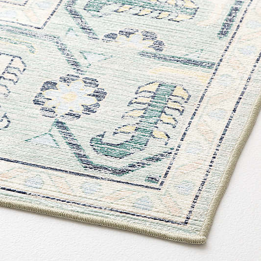 Emery Green Floral Washable Kids Area Rug