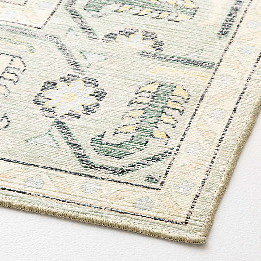 Emery Green Floral Washable Kids Area Rug