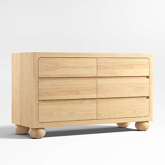 Emery Natural Oak Wood Wide 6-Drawer Kids Dresser