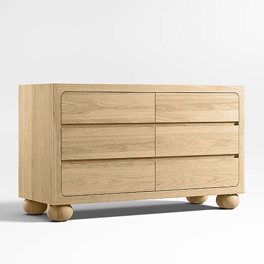 Emery 52" Natural Oak Wood Wide 6-Drawer Kids Dresser